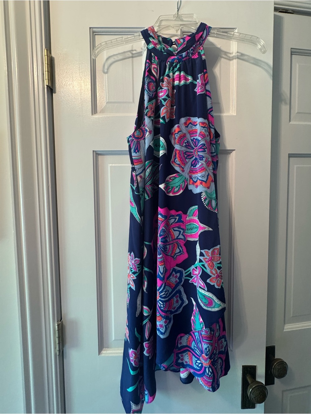 Navy Halter Floral Print Dress  asymetrical
